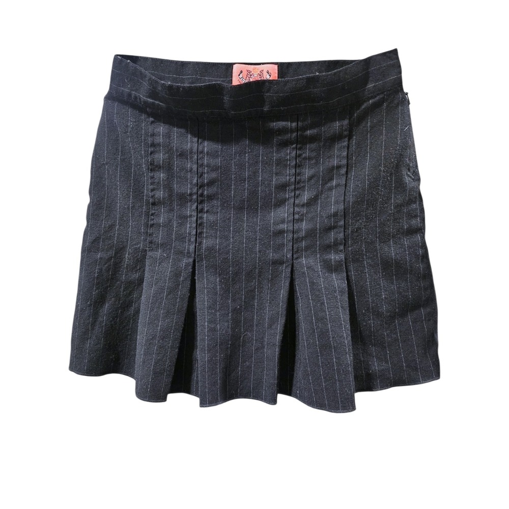 Juicy Couture Black Pinstripe Virgin Wool Pleated Mini Skirt Size P Vintage